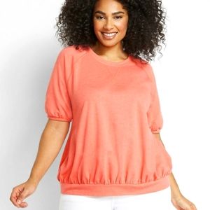 Lane Bryant Coral Puff Sleeve Bubble Hem Top